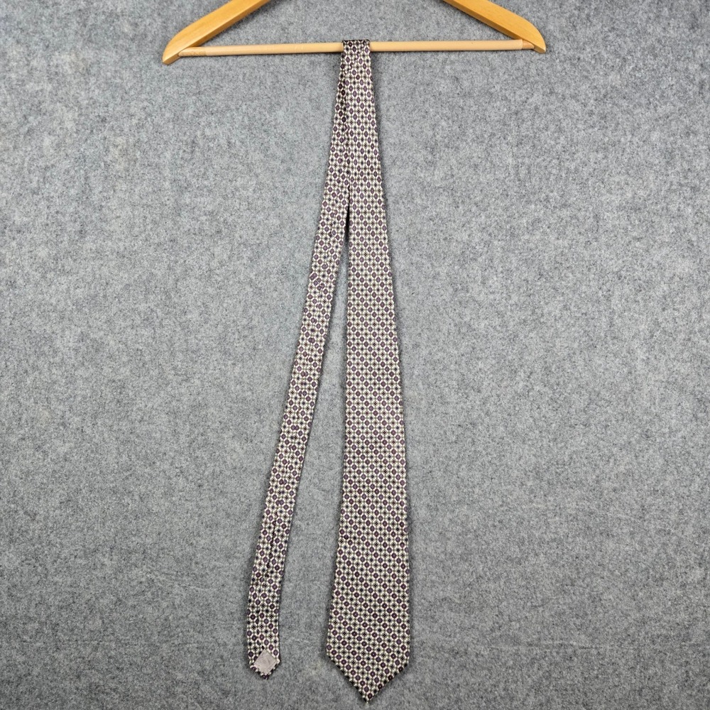 Christian Dior Tie Mens OS Cream Red Silk Medallion Geometric Woven Italy USA